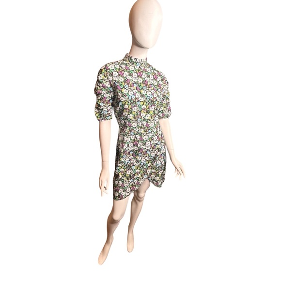 Nasty Gal Size 4 Bloom To Grow Floral Mini Dress Ruched Sleeves Wrap Skirt Green - Picture 5 of 16